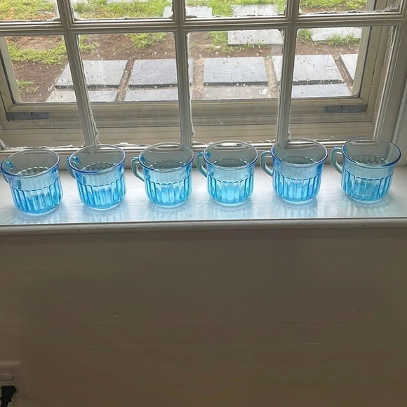 Vintage Fortecrisa Azure Blue Glass Mugs Set of Six Made in Mexico - Picture 1 of 8